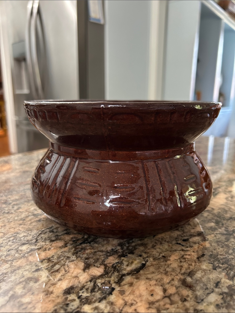 Vintage Handcrafted Deep Brown Ceramic Decorative Bowl - Home Art